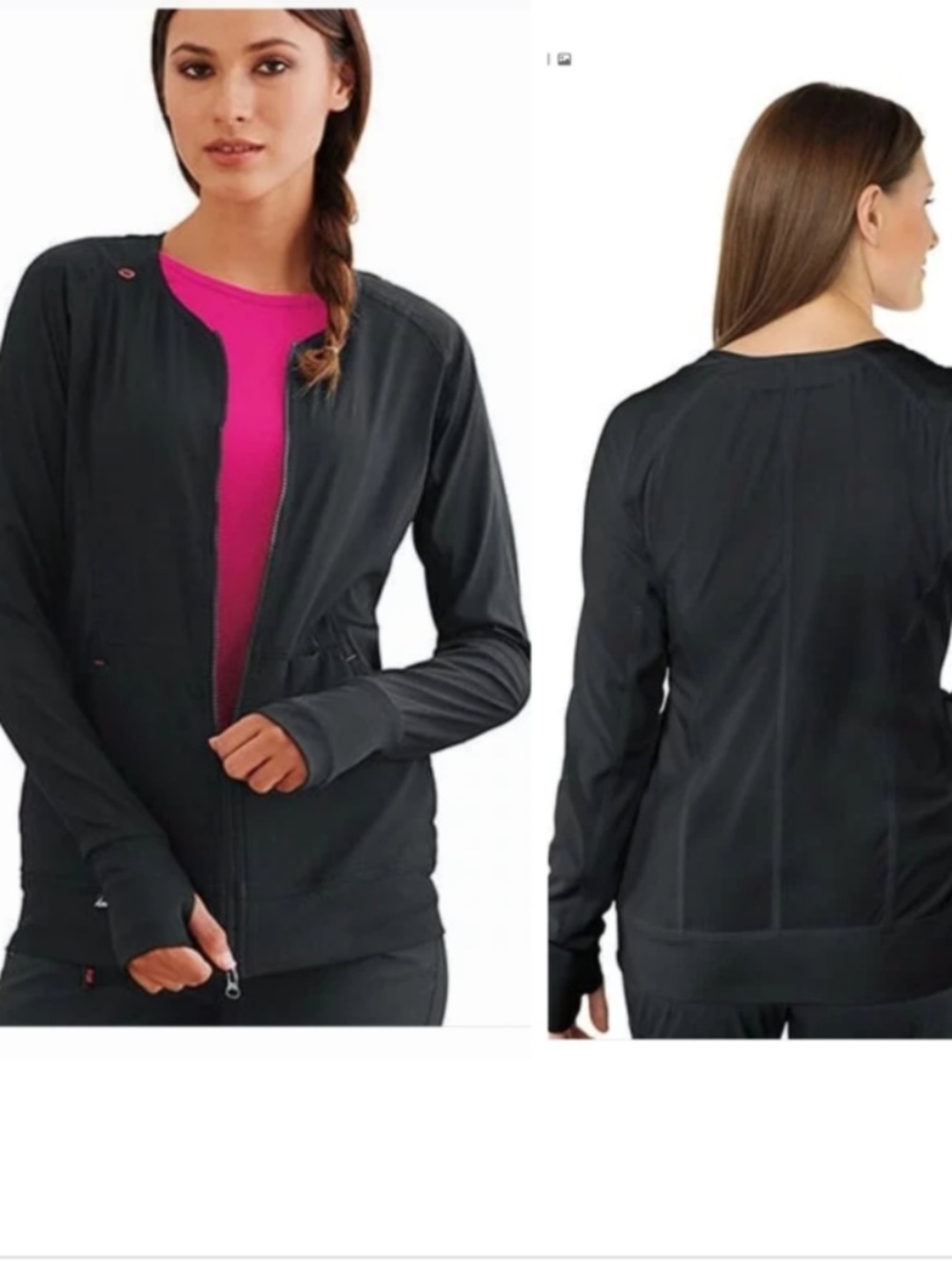 Clarity Double Zip Front Black Scrub Jacket Medical Nurse Women Comfy XS Scrubs